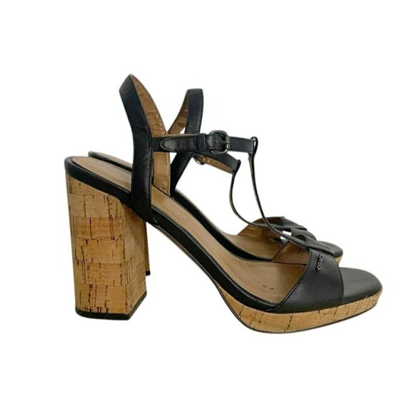 Coach Size 8 Block Cork Heel Open Toe Strappy Black - Picture 1 of 12